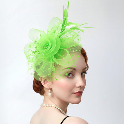 DRESHOW Fascinators Hat Flower Mesh Ribbons Feathers on a Headband and a Clip Tea Party Headwear for Girls and Women - Colors A