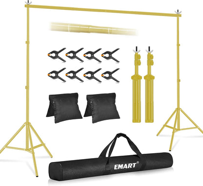 EMART Backdrop Stand 10x7ft(WxH) Photo Studio Adjustable Background Stand Support kit with 2 Crossbars, 8 Clamps, 2 Sandbags and Carry Bag for Parties, Events Decoration, Wedding, Photography -White