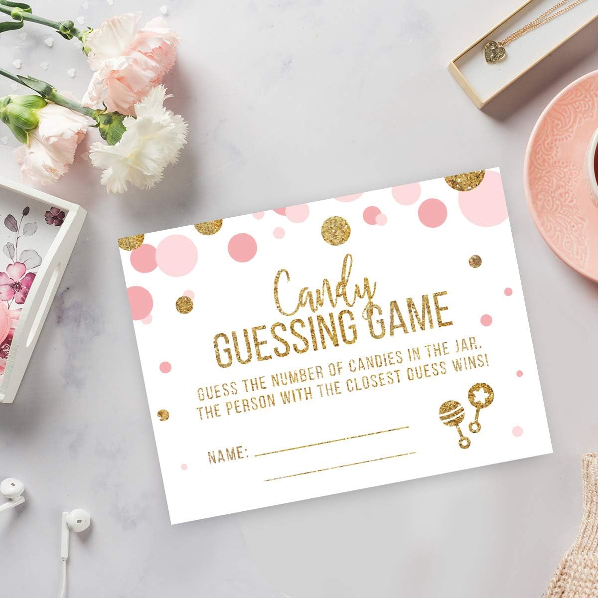 Andaz Press Blush Pink Gold Glitter Girl Baby Shower, Printable Table Tent Place Cards, 20-Pack, Seat Placement Cards Blank Place Cards For Table Settings Name Cards for Wedding, Graduation Food Cards - Colors A