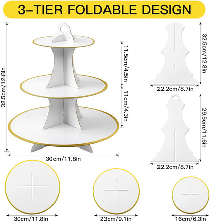 Soleebee 3-Tier Round Cupcake Stand, Cardboard Cupcake Tower, Dessert Cup Cake Stand Tower for Birthday Wedding Party Decoration, Cupcake Tier Stand 1 Set (Hot Pink)