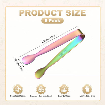 M METERXITY 12-Pack Mini Serving Tongs, 4.3 Inch 304 Stainless Steel Mini Sugar Cube Ice Tongs for Tea and Coffee Party/Outdoor Activities, Small U-shaped Metal Accessories [Colorful]