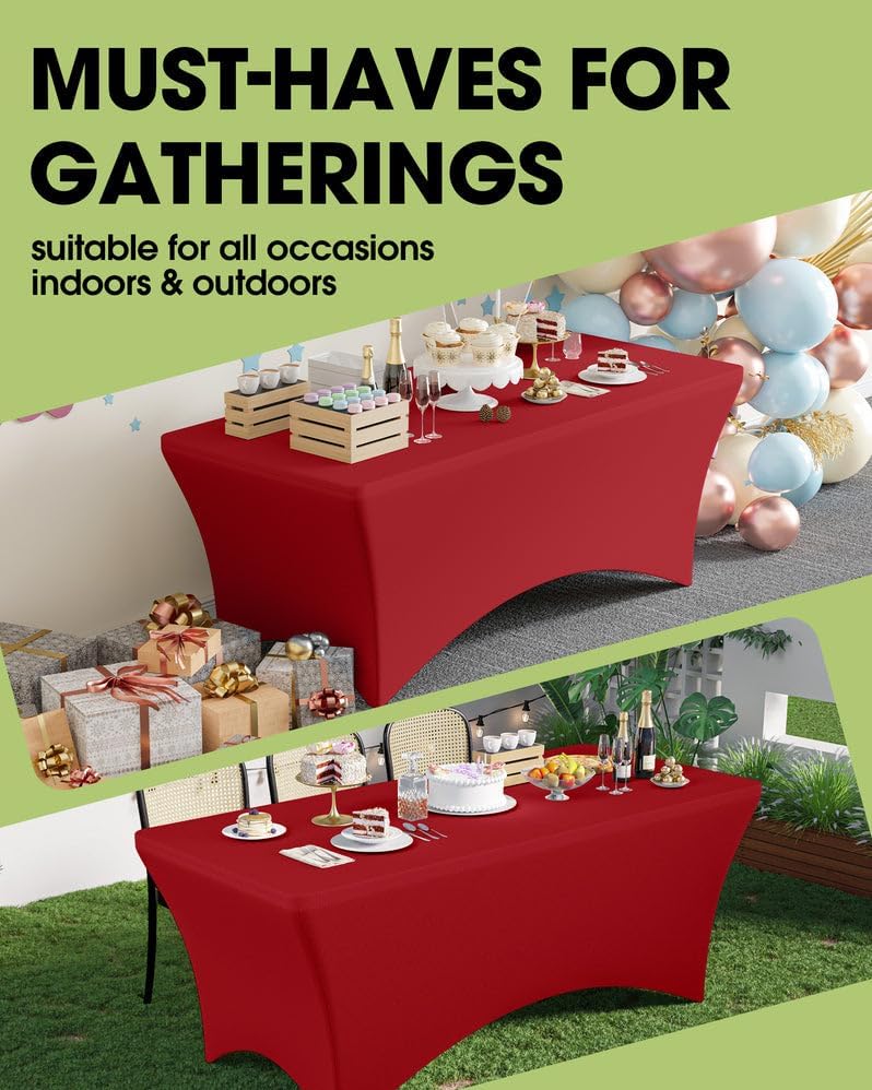 Pureegg Spandex Tablecloth 6ft - 2 Pack, Fitted and Tight Cloth for Rectangle Table, Wrinkle-Free and Stretch Table Cover for Party, Wedding, Banquet and Birthday, White