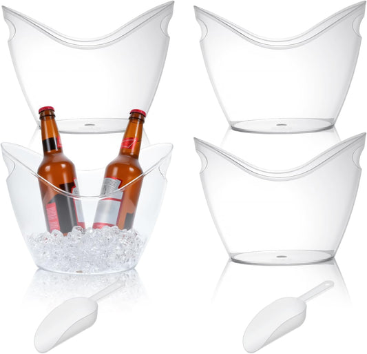 4 Pcs Ice Bucket for Parties, 4L Clear Acrylic Beverage Tub with Scoops, Wine Buckets for Mimosa Cocktail Bar Parties Supplies, Ice Drink Buckets for Champagne Beer Sparkling Wine Cocktails