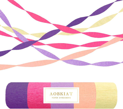AOBKIAT Colorful Streamers Party Decorations,5 Rolls Vintage Rainbow Crepe Paper Streamers for Birthday,Candyland Theme Baby Shower,Fiesta,Wedding,Christmas,DIY Craft Crepe Paper,1.8 Inch x 82 Ft/Roll