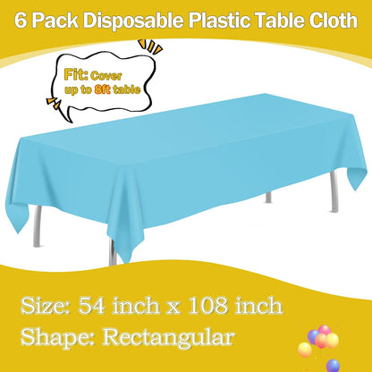 tujol Royal Blue 6 Pack Plastic Table Cloth 54" x 108", Disposable Tablecloths Rectangle Table Cover, Plastic Tablecloths for Parties