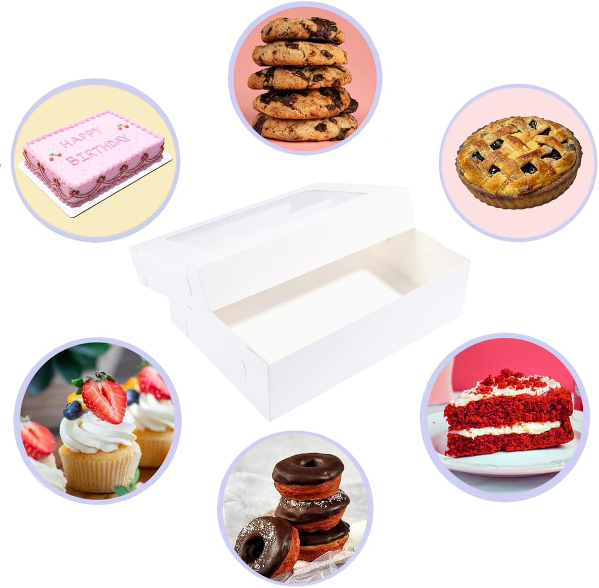 14x10x4 Inches 10 Pack Cake Boxes with Cake Boards,White Bakery Boxes for Quarter Sheet Cakes,Cupcakes,Donuts,Brownie&Pie