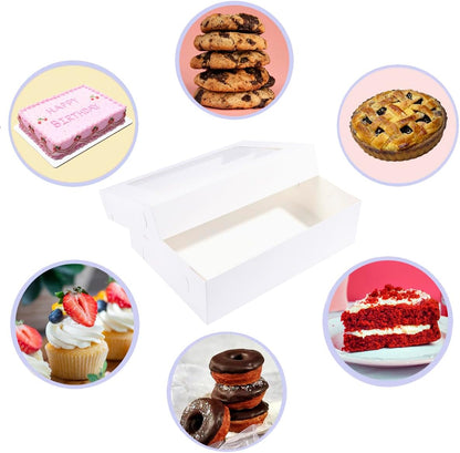 14x10x4 Inches 10 Pack Cake Boxes with Cake Boards,White Bakery Boxes for Quarter Sheet Cakes,Cupcakes,Donuts,Brownie&Pie