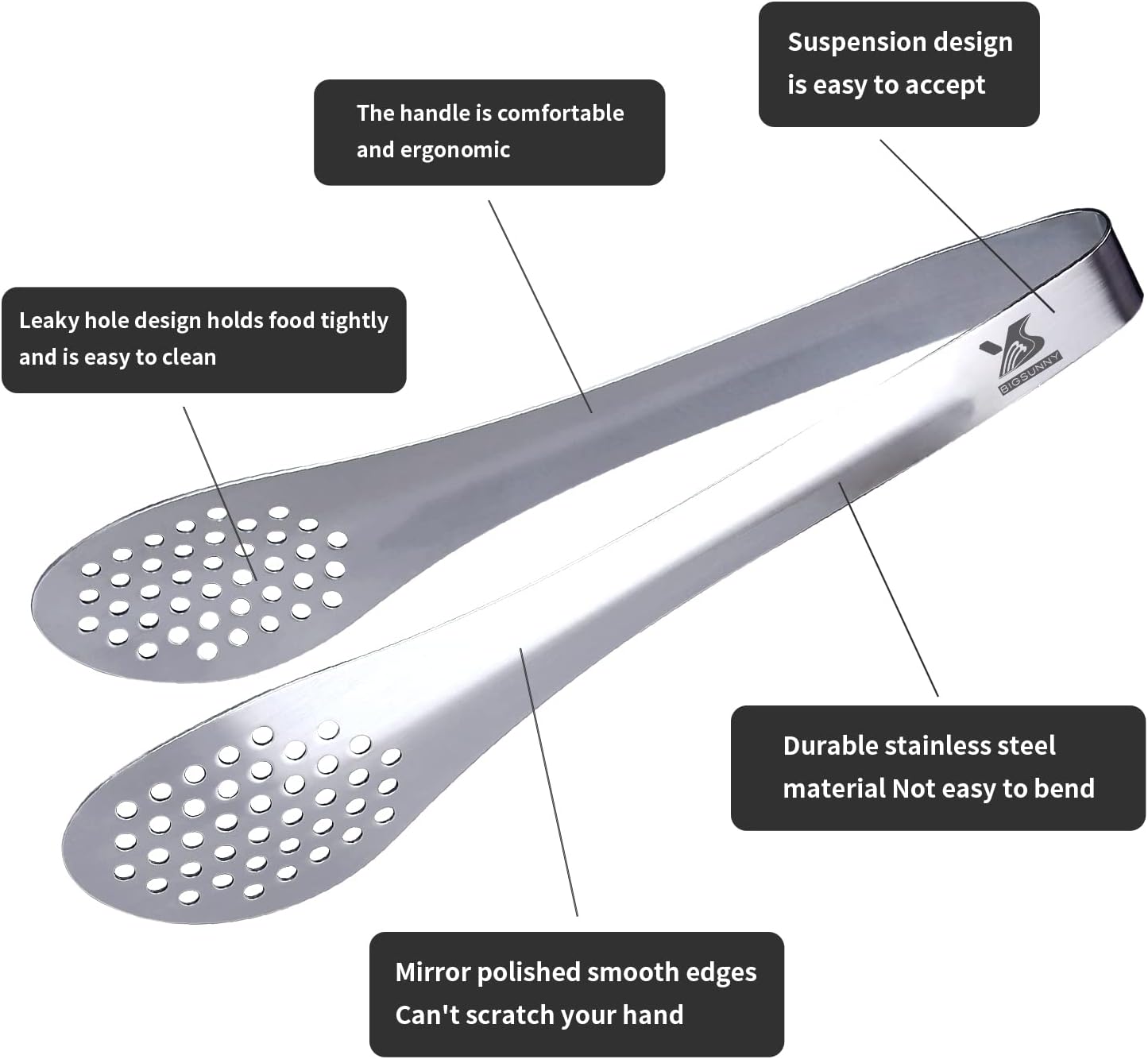 MSY BIGSUNNY 9 inch Buffet Tongs, Set of 2 Stainless Steel Food Serving Tongs