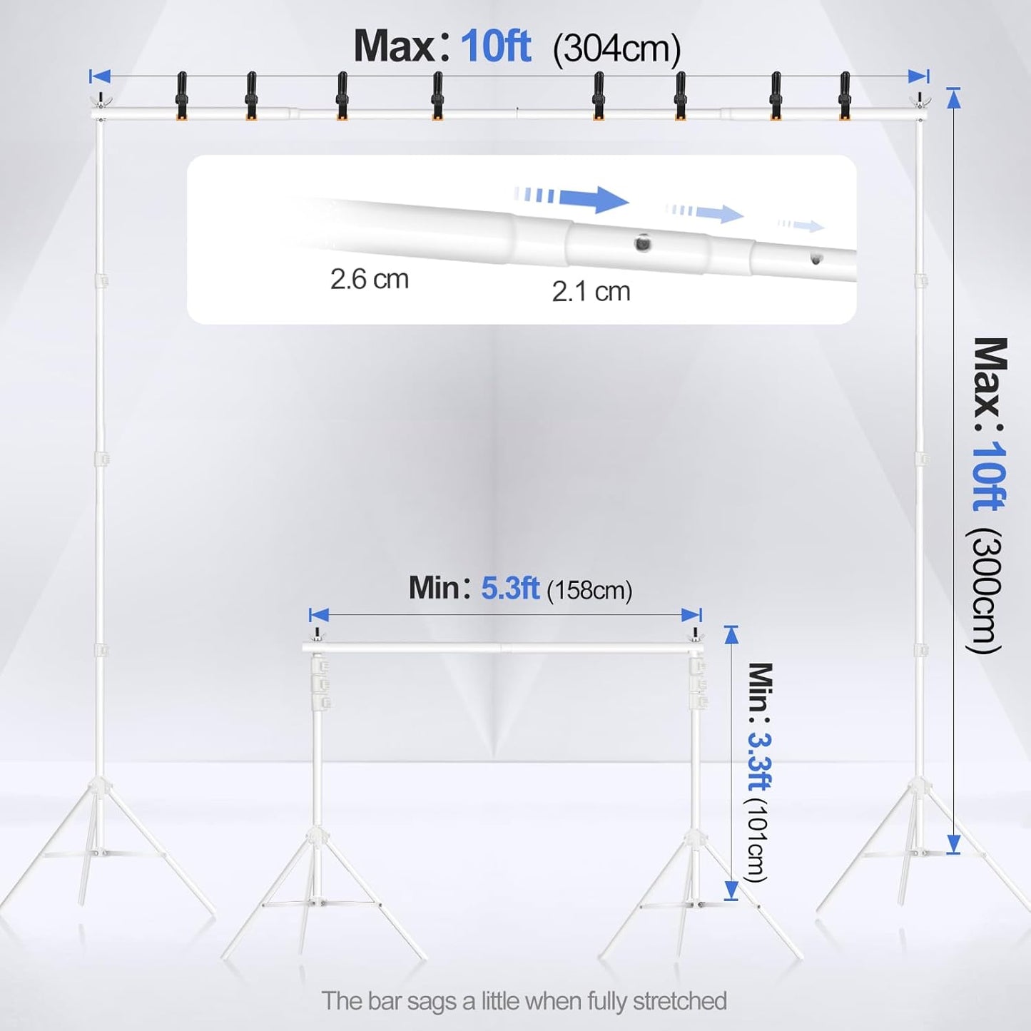 EMART Backdrop Stand 10x7ft(WxH) Photo Studio Adjustable Background Stand Support kit with 2 Crossbars, 8 Clamps, 2 Sandbags and Carry Bag for Parties, Events Decoration, Wedding, Photography -White