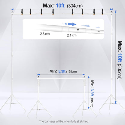 EMART Backdrop Stand 10x7ft(WxH) Photo Studio Adjustable Background Stand Support kit with 2 Crossbars, 8 Clamps, 2 Sandbags and Carry Bag for Parties, Events Decoration, Wedding, Photography -White