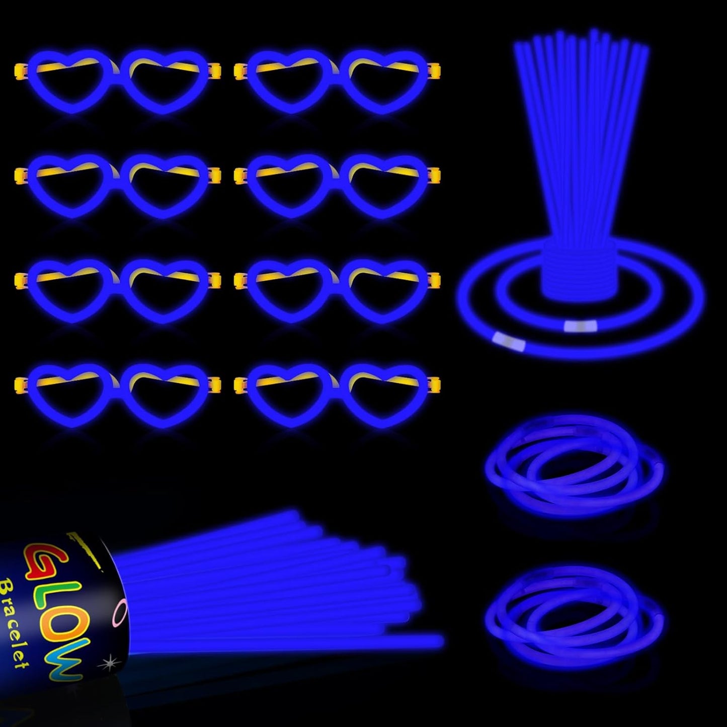 60 Pack 8” Purple Glow Sticks Bulk Bright Glow Sticks with 60 Connectors 20 Heart Glasses Glow In The Dark Party Supplies Neon Party Decorations Glow Bracelet Glasses for Carnival (Purple)