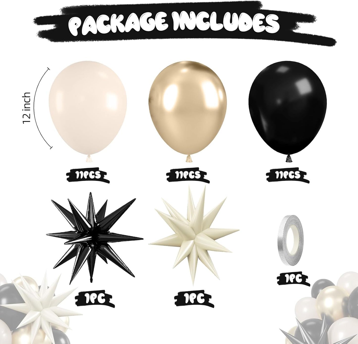 Black White Bow Balloons, 50 Pcs Pearl White Dot Printed Balloons with Black Bow and Cream Heart foil Balloon for Alternative Birthday Party Baby Shower Wedding Bachelorette Party Decorations