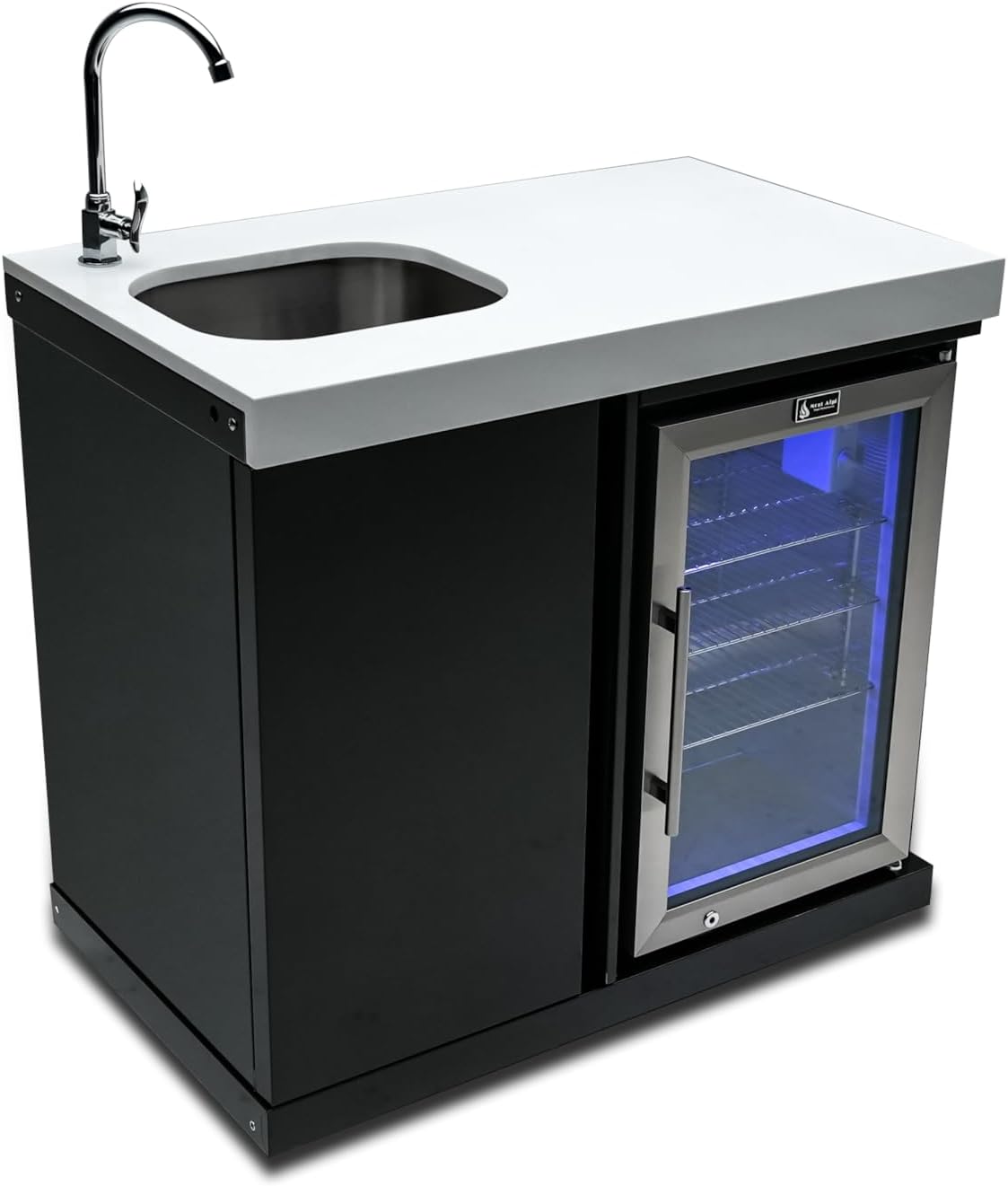 Mont Alpi Bar Series MA-BEVKEG Stainless Steel Outdoor Rated 3 Beer Tap Kegerator Keg Center Dispenser + Beverage Center with Compact Refrigerator + Granite Countertops