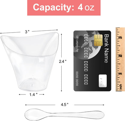 50 Pack Mini Slanted Dessert Cups with Spoons - 2.2 oz Plastic Parfait Cups Reusable Shooter Glasses Small Serving Cups for Tasting Party Desserts Appetizer