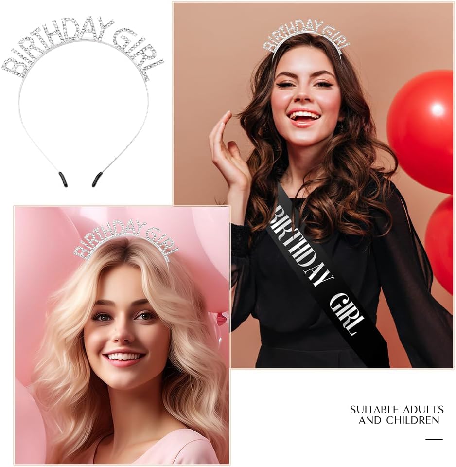 Birthday Sash & Crown for Women - Tiara Headband, Girls' Decorations Accessories