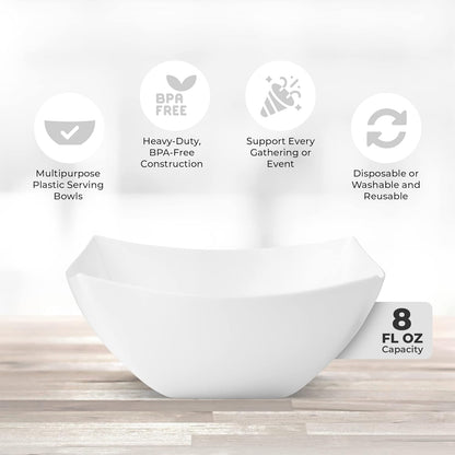 Posh Setting - Clear Plastic Serving Bowls for Party (8oz - 4 Pack) Square, Disposable, Salad & Fruit Bowls for Party Table, Candy Containers for Candy Buffet