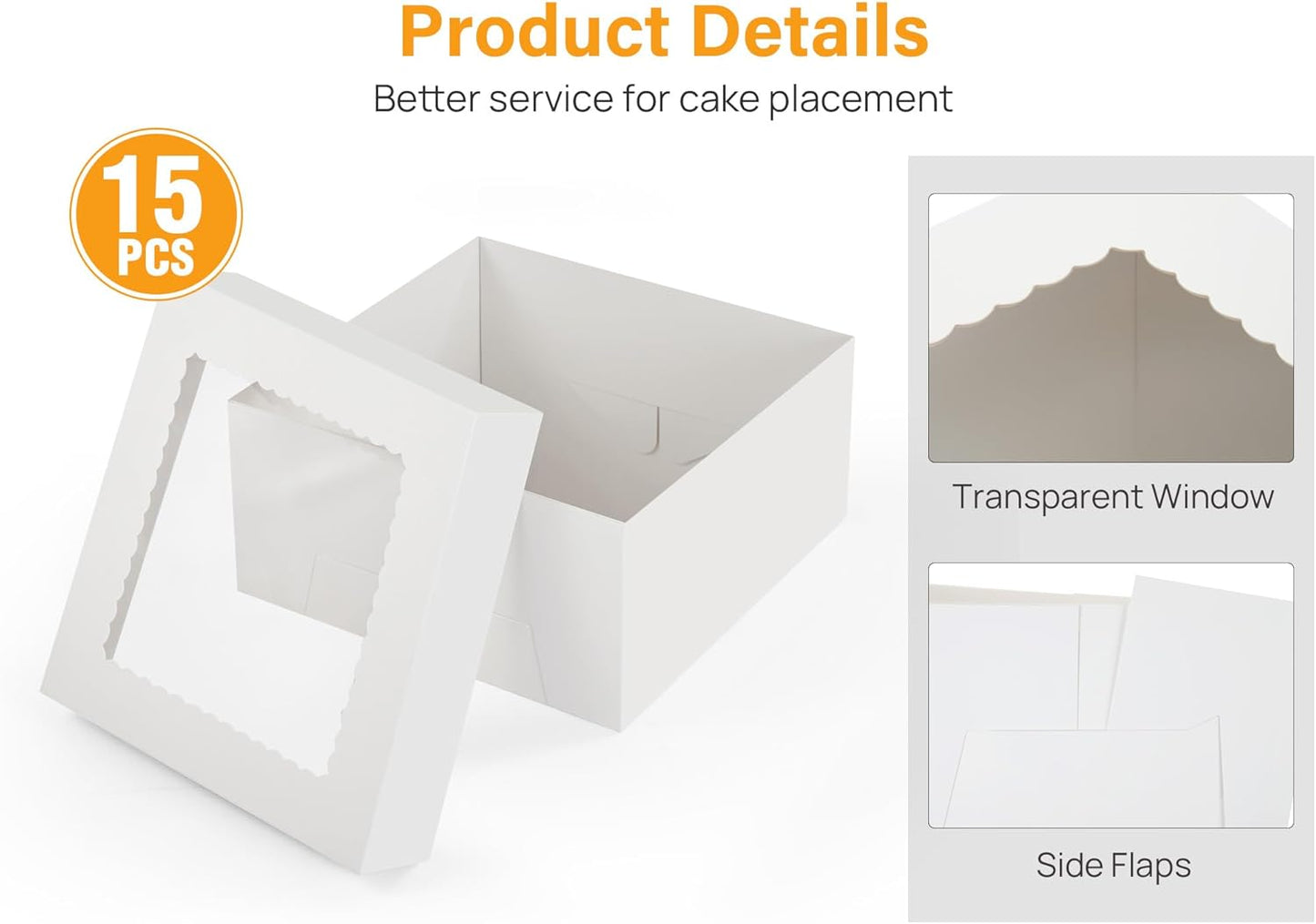 Kootek 15pcs Cake Boxes, 10x10x8 Inches Tall Cake Box with Window, White Bakery Boxes, Large Baking Boxes, Square Cardboard Cake Box for Multi-Layer Cakes, Cake Decorating Supplies for Gift Giving