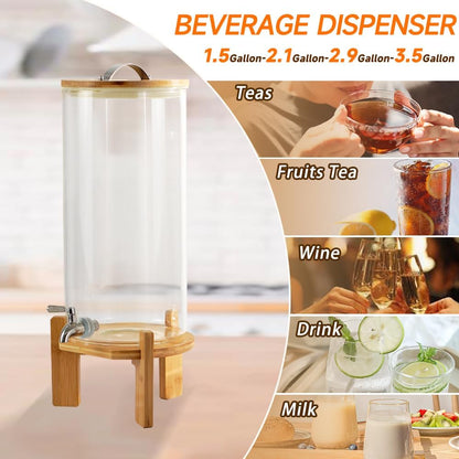 Beverage Dispenser, 1.5 Gallon Glass Drink Dispenser with Stand, Glass water dispenser with Spigot, Large Drink Dispensers for Parties,Bars,Restaurants, 5L