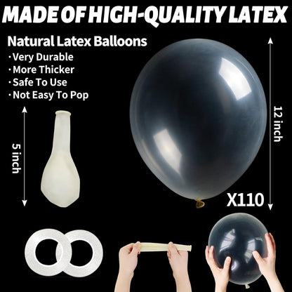 110pcs Black Balloon 12 inch, Black Latex Balloons for Birthday Party Baby Shower Wedding(with 2 Ribbons). - Colors A