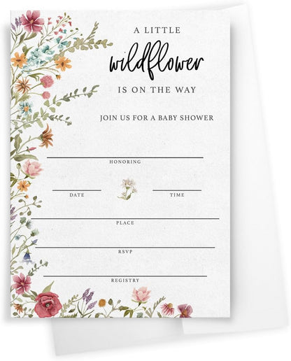 Printed Party Baby Shower Games for Girl – 4 Games and Activities for 30 Guests, Includes Bingo, Price is Right, Mommy or Daddy Trivia, and Storybook Title Guessing, Wildflower Baby in Bloom Design