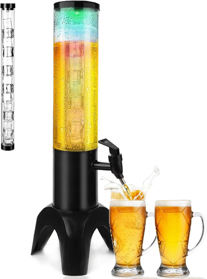 2pcs Beer Giraffe Dispenser, 100oz/3.2 qt Mimosa Tower Dispenser with Ice Tube and LED Light, 3L Tabletop Drink Tower Dispensers for Beer, Margarita, Liquor, Beverage