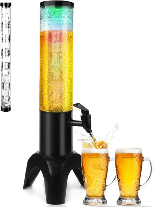 2pcs Beer Giraffe Dispenser, 100oz/3.2 qt Mimosa Tower Dispenser with Ice Tube and LED Light, 3L Tabletop Drink Tower Dispensers for Beer, Margarita, Liquor, Beverage