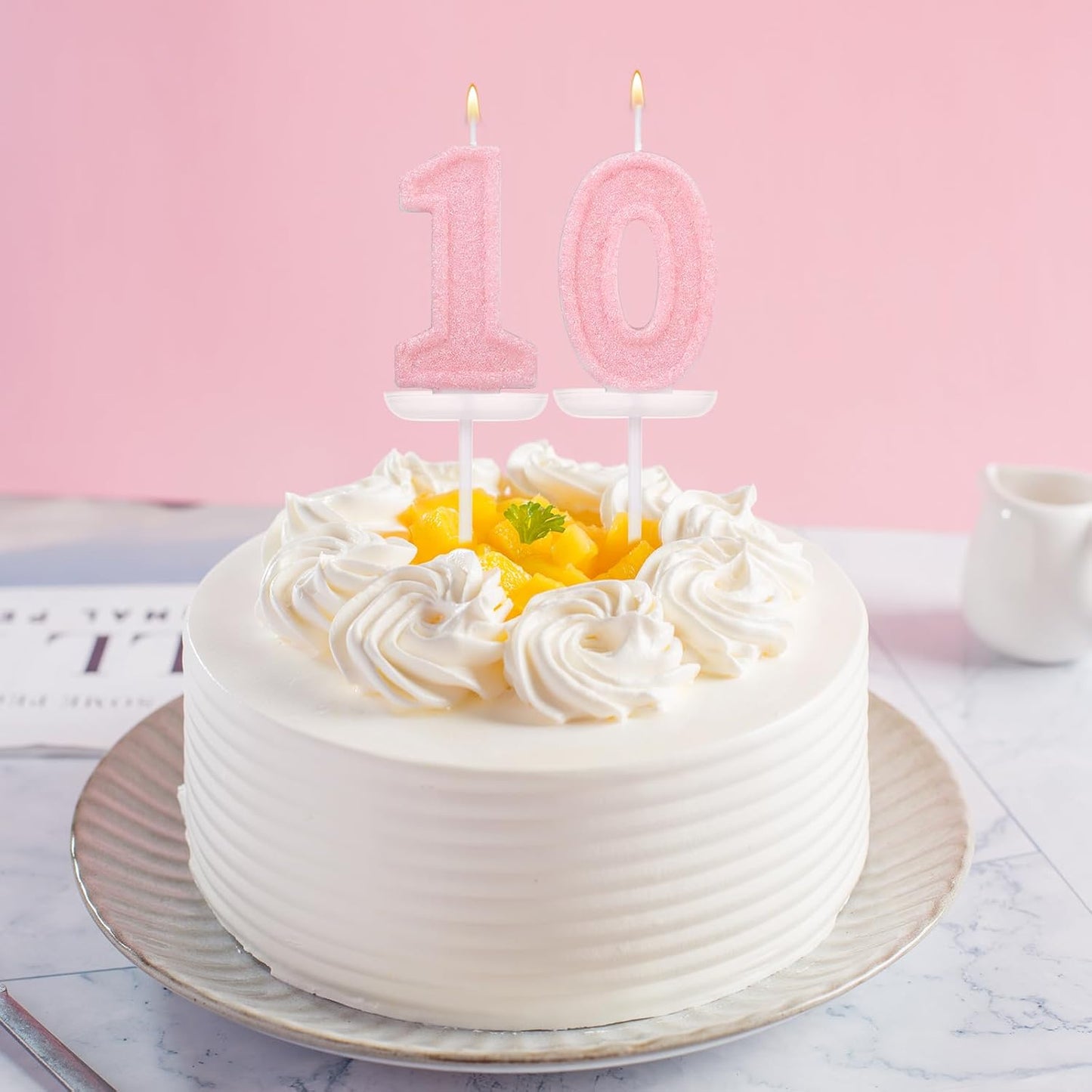 Pink Number One Birthday Candles, Romantic Cake Glitter Pink Number 1st Candles Anniversary Cake First Topper Decoration Cute Birthday Party Supplies for Wedding Anniversary Celebration Supplies (1)