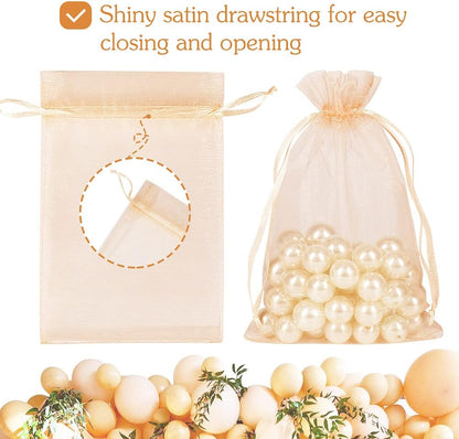 HRX Package 100pcs White Organza Bags, 4x6 inch Mesh Bags Drawstring Gift Bags Jewelry Pouches for Candy Wedding Favors Christmas