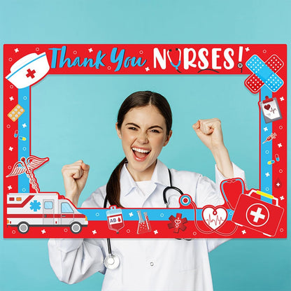 Nurse Day Photo Booth Props Photo Frame Nurse Graduation Thank You Nurse Photography Posing Selfie Supplies Funny Congrats Grad Booth Frame for Grad Party Backdrop Graduation Decorations
