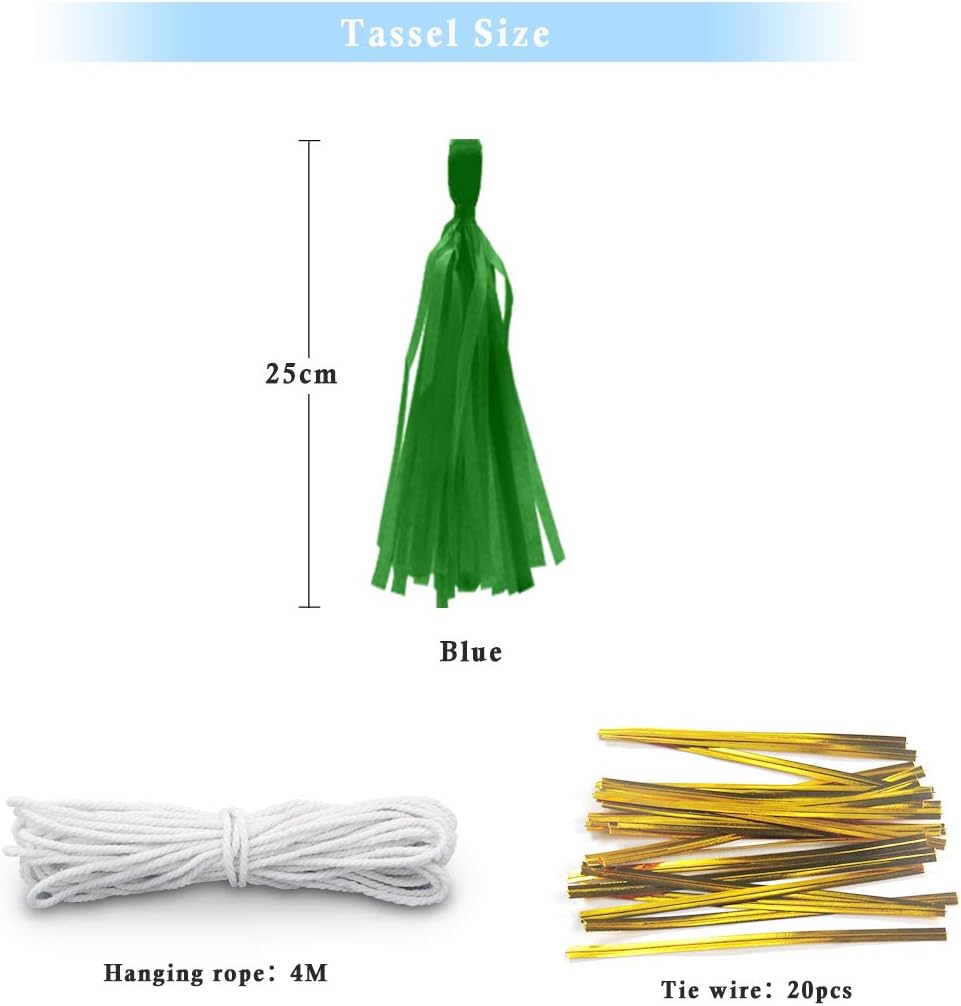 9.8in Blue Tissue Paper Tassel DIY Hanging paper decorations Party Garland Decor for Party Decorations Wedding,Festival,Baby Shower Decoration 20PCS25cm