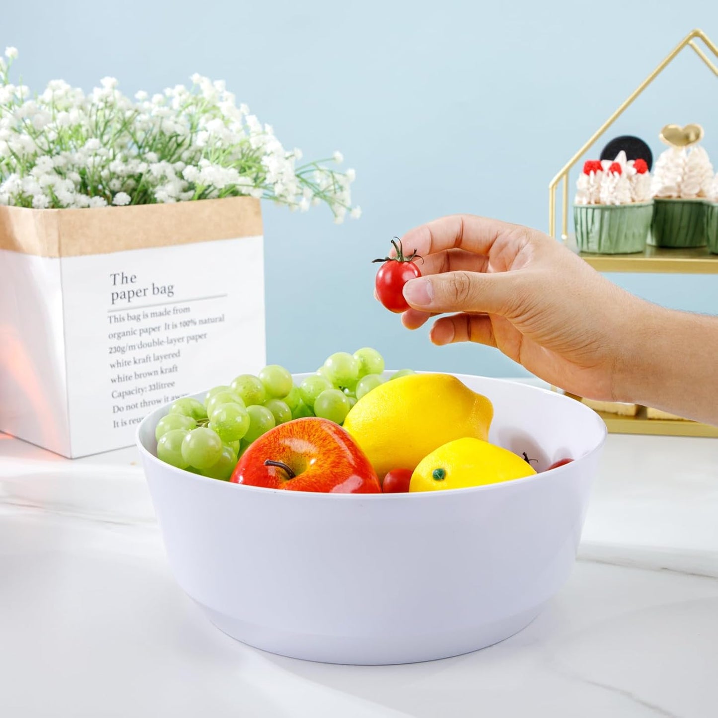 Hioasis 8 Pack Plastic Serving Bowls 128oz Gold Glitter Plastic Bowls Heavy Duty Disposable Serving Bowls for Party Snack & Salad & Candy & Bar Buffet