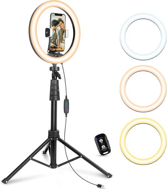 UBeesize 12'' LED Ring Light with 62'' Tripod Stand, Selfie Ring Light for Video Recording, Live Streaming, TikTok & YouTube, Compatible with iPhone & Android (Black)