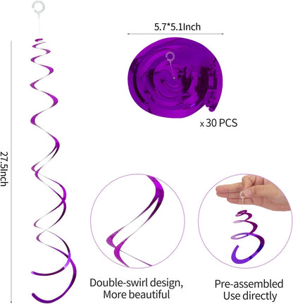 30 Pieces Iridescent White Hanging Swirls, Foil Swirl Hanging Decorations Plastic Steamers for Ceiling, Dangling Whirls Wedding Baby Shower Birthday Party Decorations