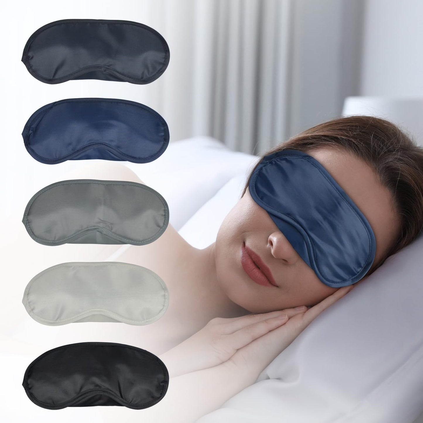 5 Pcs Sleep Mask, Eye Masks for Sleep, with Nose Pad and Elastic Strap for Blind Folds, for Adult Play, Travel Eye Mask, Sleeping, Team Building (Colorful, Medium(3.35x 7.28inch))