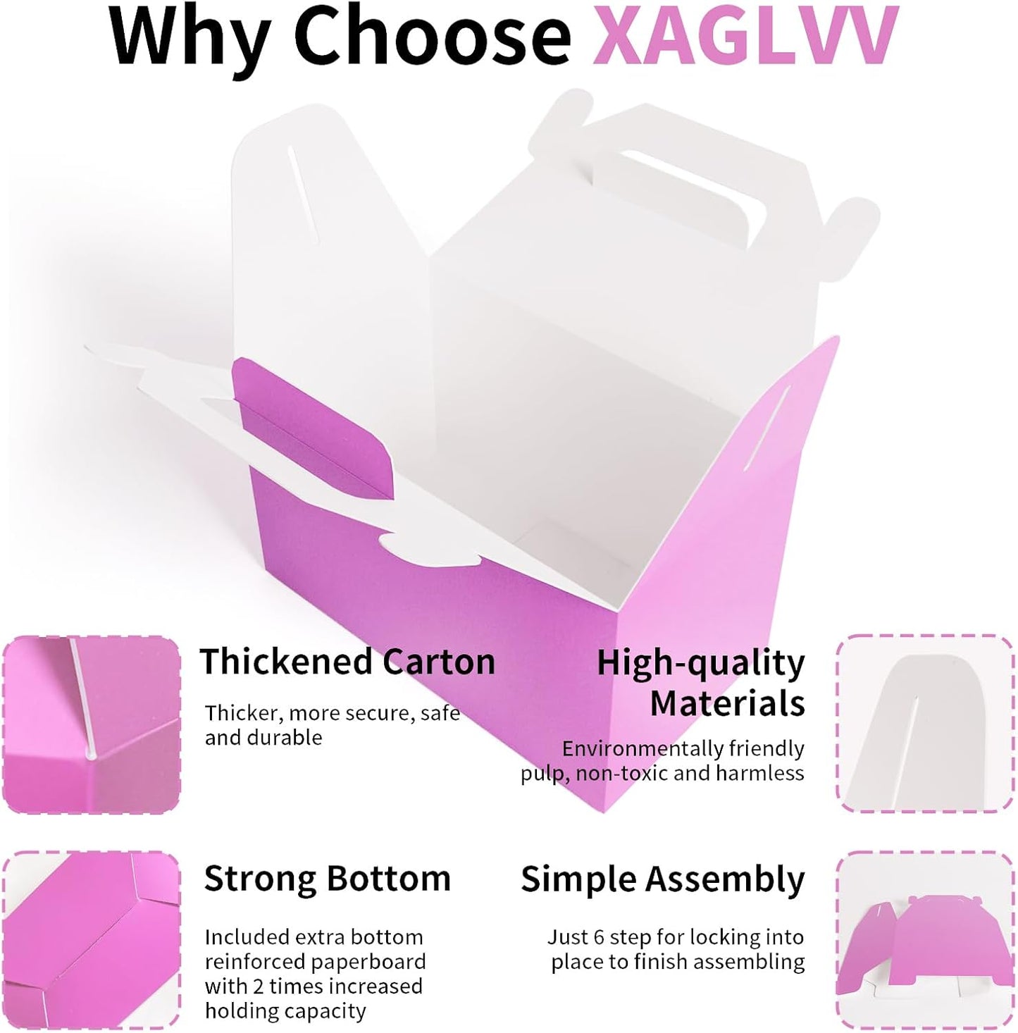 XAGLVV 24 Pack White Paper Gable Boxes,6.2 Inch Candy Boxes with Handle, Snack Party Favor& Gift Cookie bags for kids Birthday,Wedding, Baby Shower, Graduation.