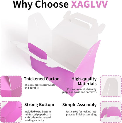 XAGLVV 24 Pack White Paper Gable Boxes,6.2 Inch Candy Boxes with Handle, Snack Party Favor& Gift Cookie bags for kids Birthday,Wedding, Baby Shower, Graduation.