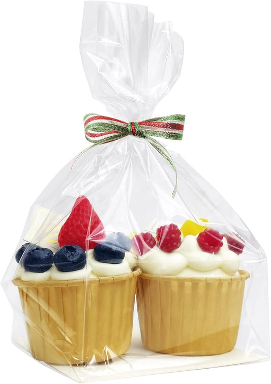 Yotelab Flat Bottom Cellophane Bags, 4x4x9 Inches Gusseted Cellophane Bags With Paper Insert,100 Pieces