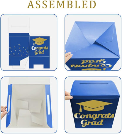Graduation Card Box Holder, Congrats Grad Foldable Cardboard Decorations Box for Graduation Party Decoration and Grad Parties (Black)