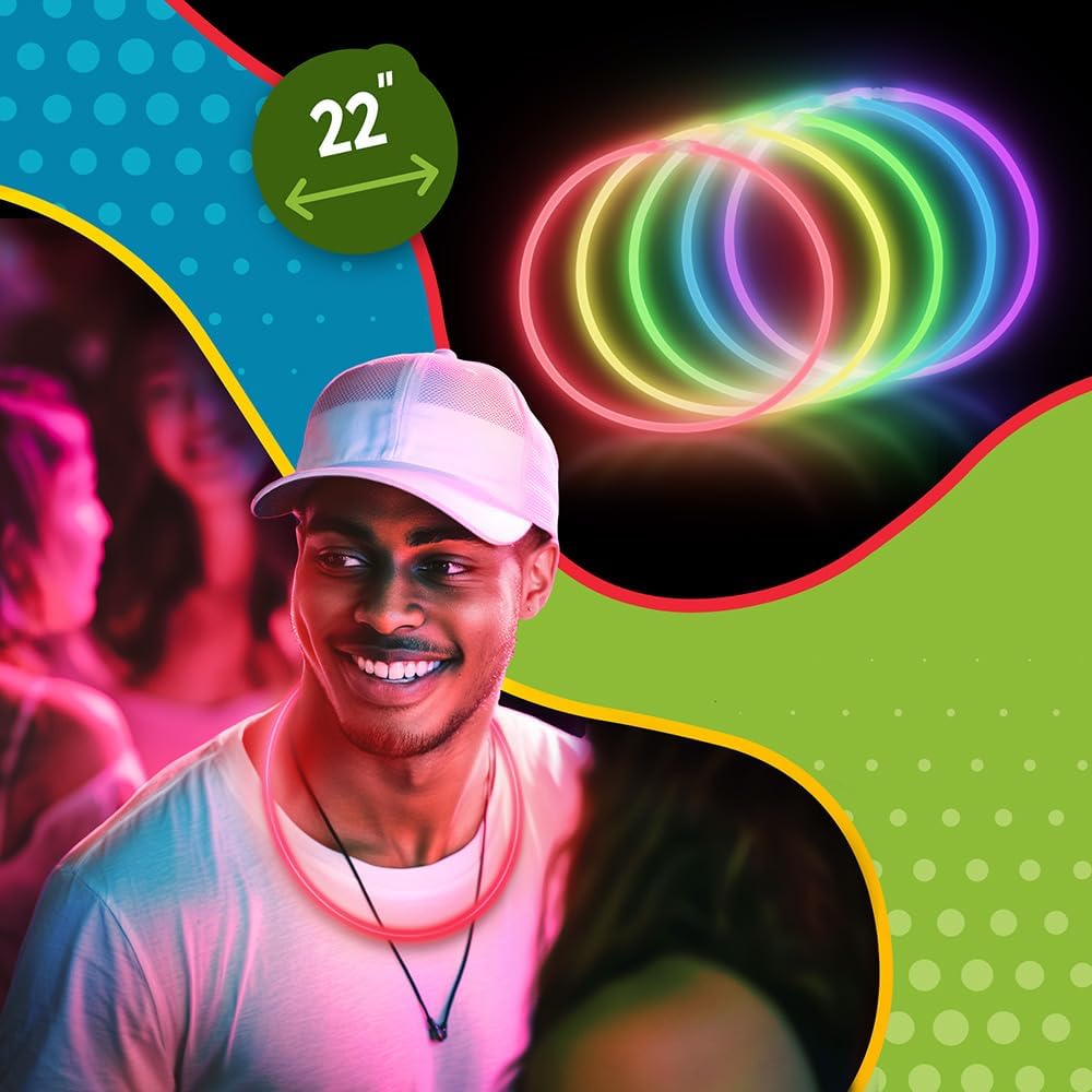 Windy City Novelties 22” Glow Stick Necklaces – 50 Pack for Summer Parties, Camping & July 4th Celebrations (Purple)