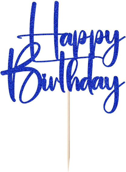 Happy Birthday Cake Topper,black Glitter Cake Pick Bunting Decor for Anniversary Birthday Party Cake Decorations Supplies