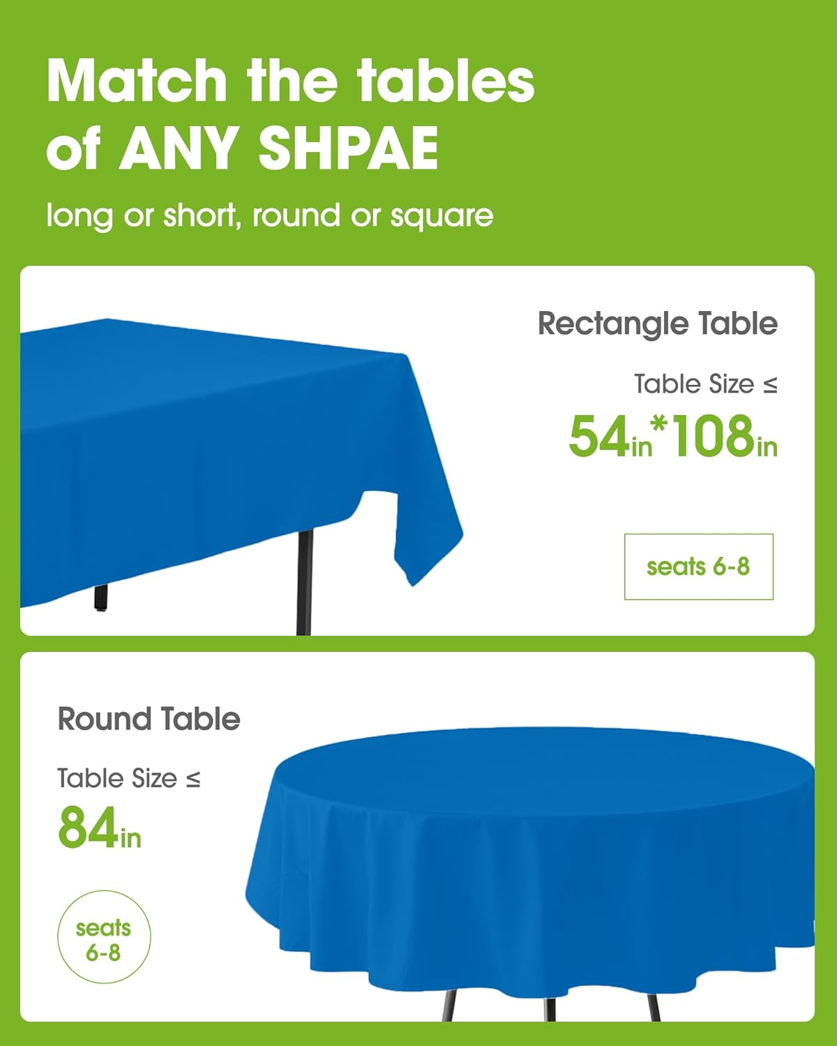 Pureegg Plastic Table Cloth Disposable 8 Pack, 54 x 108 Inch Table Cloths, Party, Picnic, Wedding, Decorative Tablecloths, Rectangle, White Plastic Cover, Leakproof & Sturdy, White