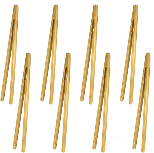 8 Pcs Bamboo Tongs for Toaster, Wooden Toaster Tongs, 7 Inches Mini Wood Cooking Tongs, Reusable Bamboo Toast Tongs, Anti-slip Bamboo Serving Tongs for Salad Toast Bread Fruits Pickles BBQ