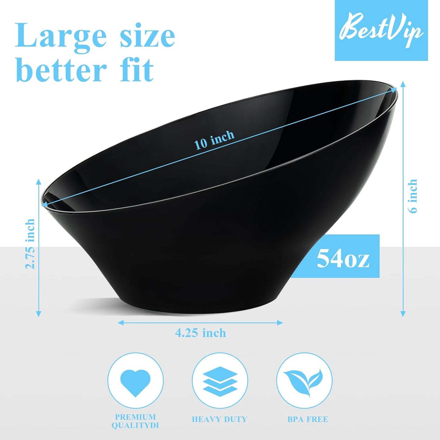 BESTVIP 54oz Clear Plastic Serving Bowls for Party - 12 Pack Angled Disposable Serving Bowls, Party for Chips, Snacks, Fruit, Salad - Bowls for Parties, Daily Use, Catering, Christmas