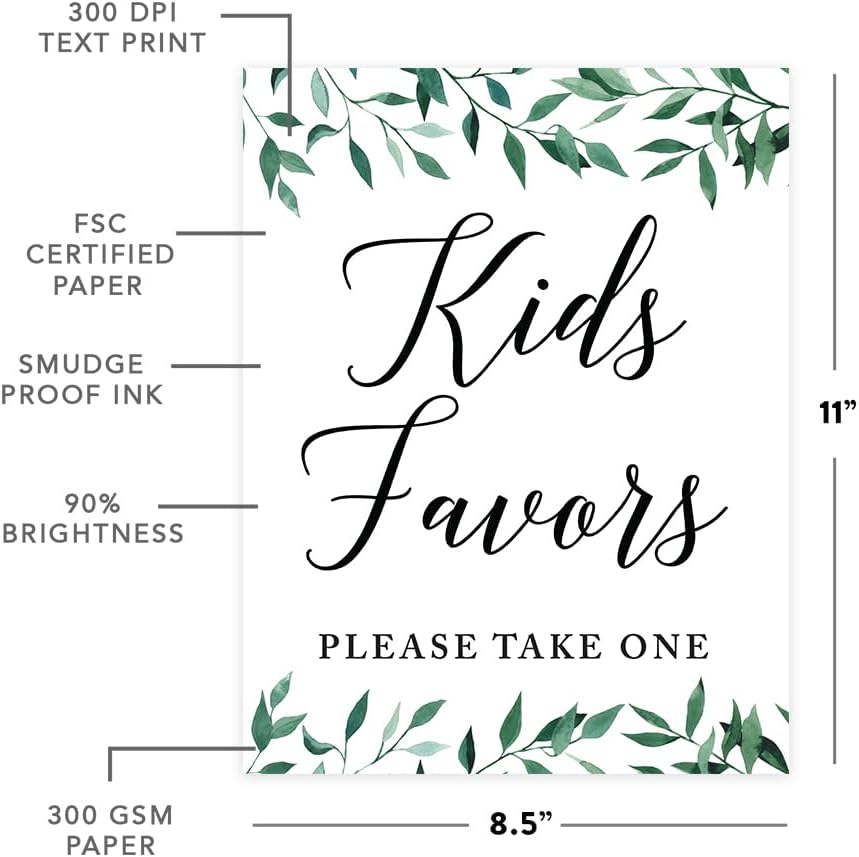Andaz Press Wedding Party Signs, Natural Greenery Green Leaves, 8.5x11-inch, Bridal Shower Scavenger Hunt, 1-Pack - Colors D