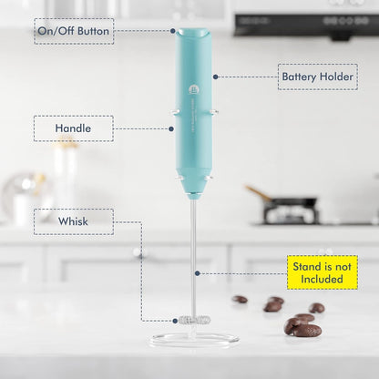 Powerful Milk Frother Wand - Mini Handheld Milk Frother with Stainless Steel Whisk - Battery-Powered Drink Mixer for Coffee, Lattes, Cappuccinos, Matcha - Coffee Enthusiasts Gift - Black