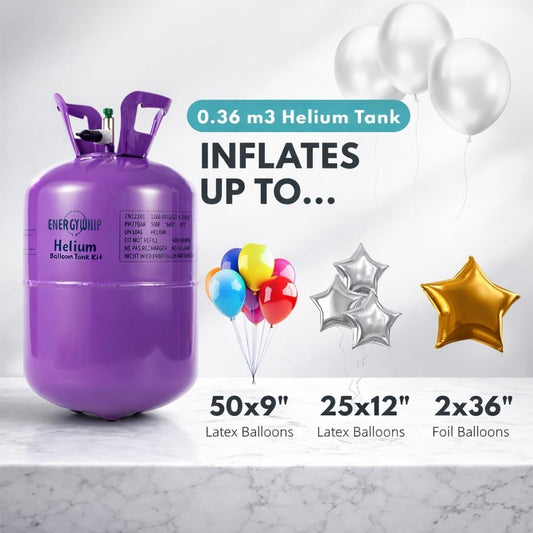 Helium Tank, 7 cu.ft - Fills up to 30 Balloons, Unisex, Occasion Type: Birthday, Bachelorette Party, Christmas, Wedding