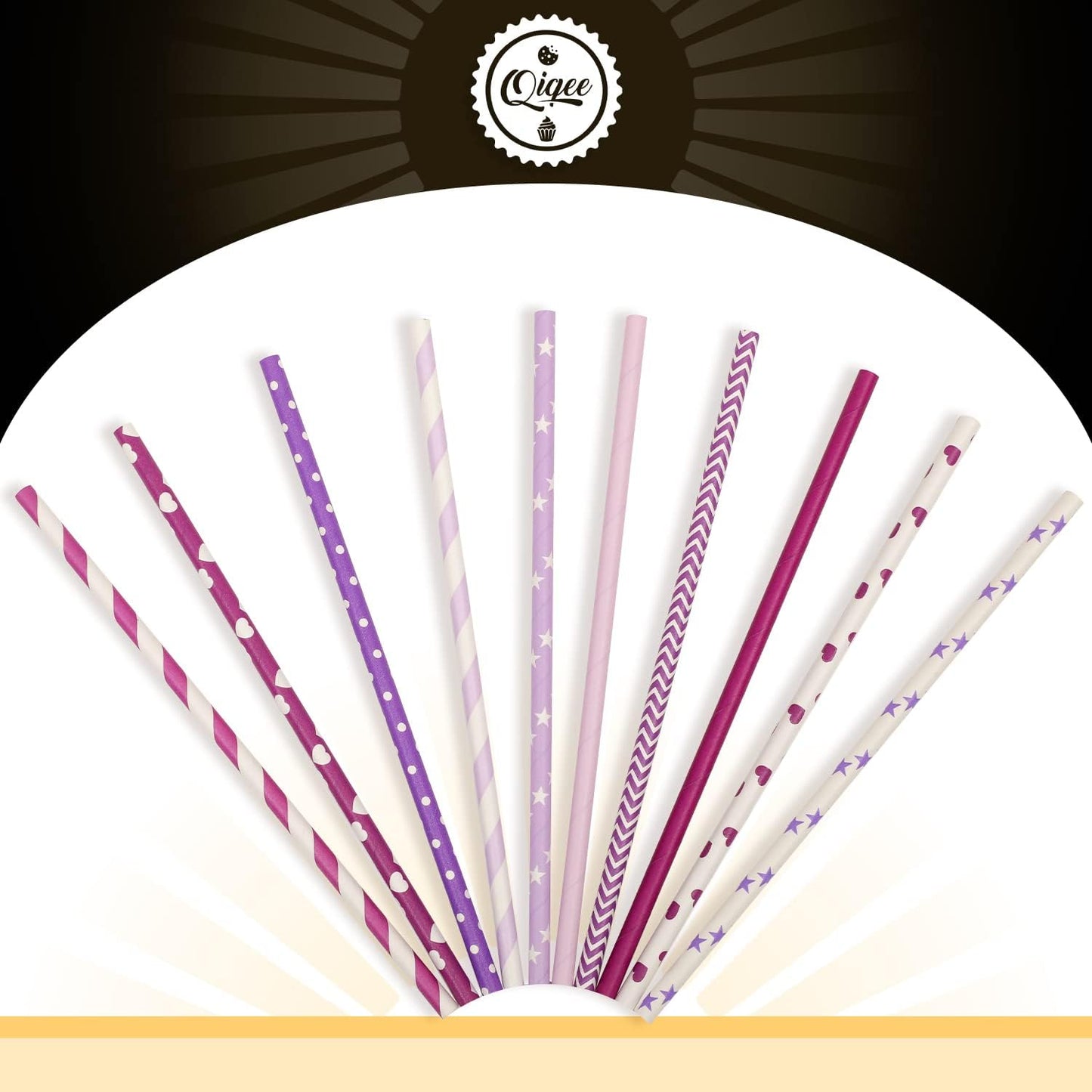 Pink Paper Straws 150pcs Disposable Straws Bulk (10 Pattern) qiqee