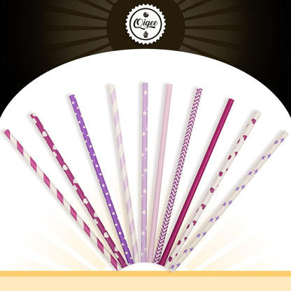 Pink Paper Straws 150pcs Disposable Straws Bulk (10 Pattern) qiqee