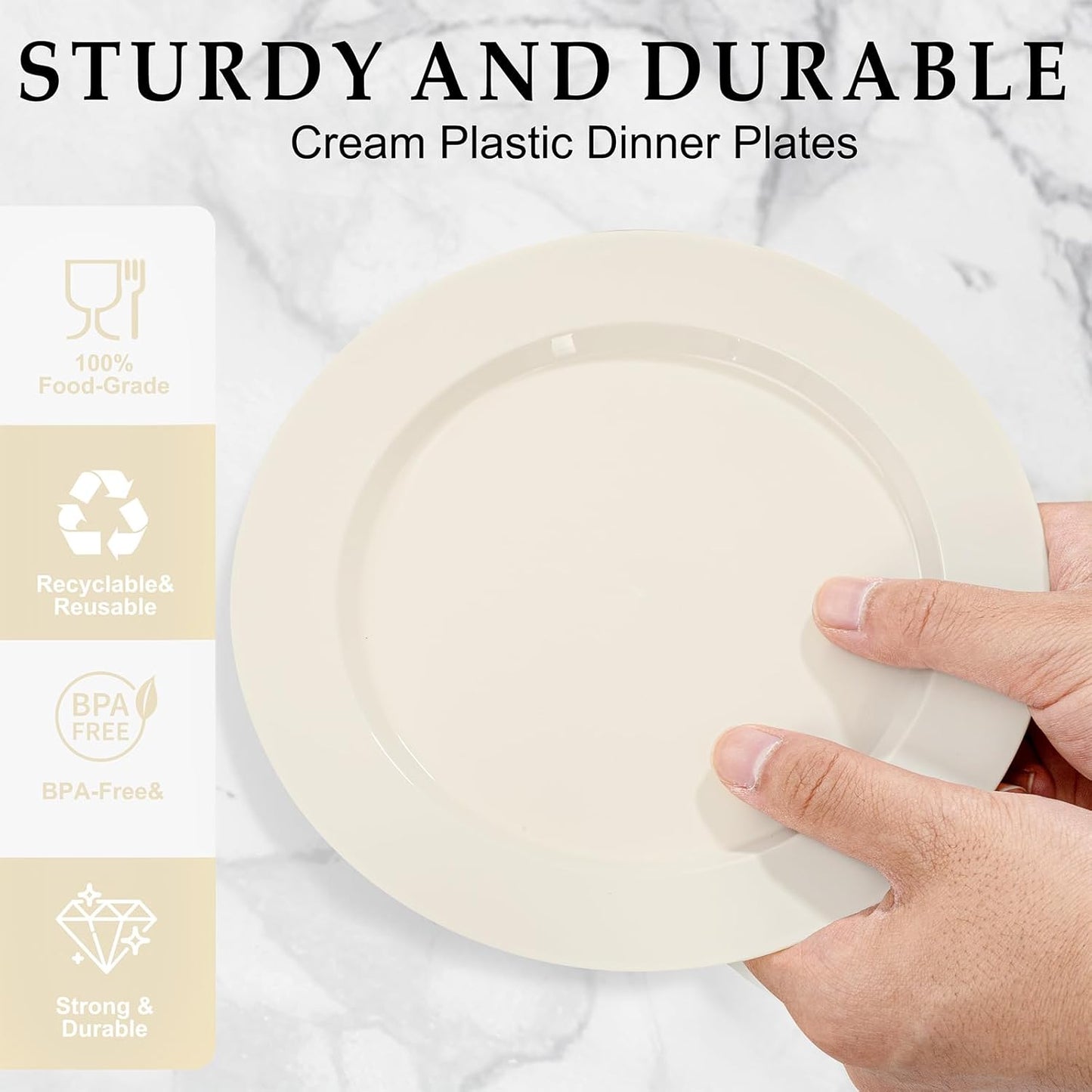 I00000 102 Pieces Gold Plastic Plates, Disposable Party Plates White Gold Rim, 51 Disposable Gold Dinner Plates 10.25 Inch and 51 Disposable Dessert Appetizer Elegant Fancy Wedding Plates 7.5 Inch