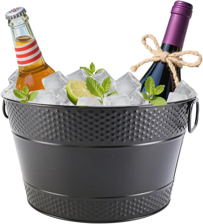 Metal Ice Bucket Galvanized Beverage Tub, Drink Buckets Large Cooler for Wine Beer Champagne Cocktails for Catering, Bars, Parties, Outdoor Events (Black-1PC)